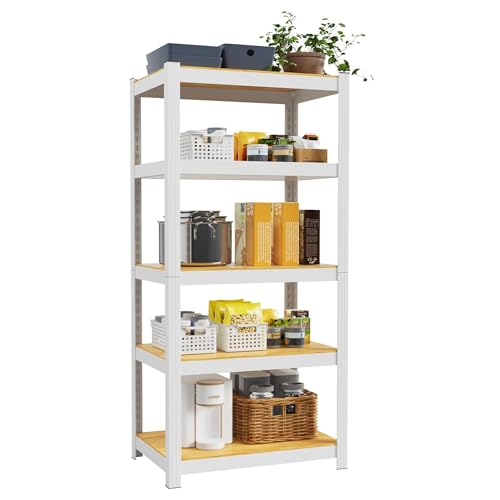 VDEVY 5 Tier 24 W x 16 D x 60 H Storage Shelves White Metal Garage Shelving 1500LBS White Pantry Shelves Heavy Duty Shelving Adjustable Utility Rack for Closet Kitchen Garage Office