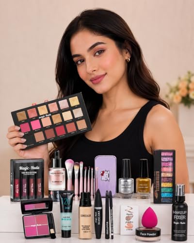 Image of Magic Huda HD Professional Makeup Combo Kit For Women & Girls All Products In 1, Box For girls and women Waterproof Bridal Makeup kit (Set of 18).