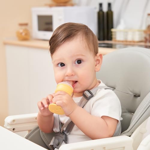 Image of Smily Mia Baby Fruit Food Feeder & Freezer Teether Combo, ICY Bite Ice Cream Teether for Baby Cooling Relief, BPA Free Silicone Feeder for Safe Infant Self Feeding,3 Month+,Choclate Brown