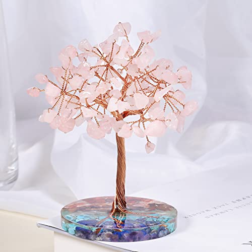 Nupuyai Rose Quartz Crystal Money Tree with 7 Chakra Base - Image 3