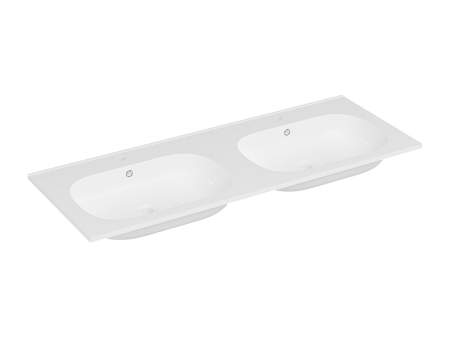 Vente-unique - Doble lavabo empotrable de resina efecto piedra - Blanco - Ancho 120 x 46 cm - ATIWA