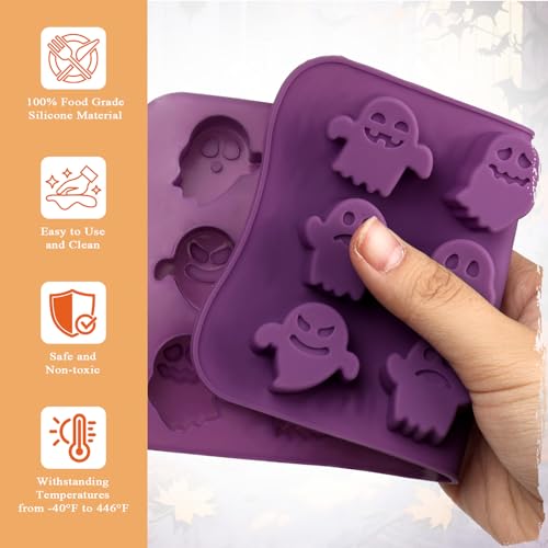 Image of 4 Pcs Halloween Silicone Molds, Halloween Pumpkin Molds, Ghost Chocolate Mold for DIY Cake, Chocolate, Candy, Jelly, Wax Melt, Ice Cubes