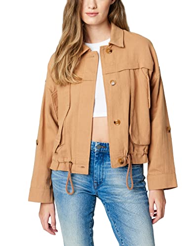 [BLANKNYC] Womens Luxury Clothing Linen Utility Jacket with Pockets, Comfortable & Stylish Coat, A Game, Small