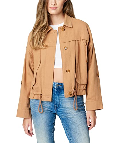 [BLANKNYC] Womens Luxury Clothing Linen Utility Jacket with Pockets, Comfortable & Stylish Coat, A Game, X-Small