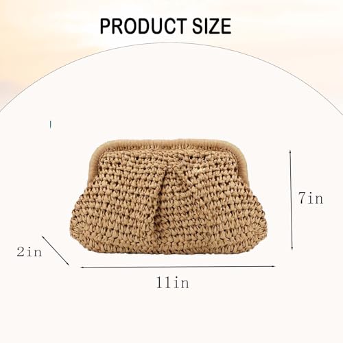 Straw Clutch Purse for Women Cloud Dumpling Pouch Beach Crossbody Shoulder Bag Summer Beach Clutch Woven Handbag2