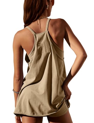 Image of Lentta Womens Athletic Sleeveless Mini Dress with Built-in Shorts V Neck Spaghetti Strap Sundress