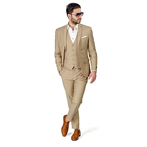Slim Fit Men Suit Tan Beige 2 Button Notch Lapel AZAR 4030-104