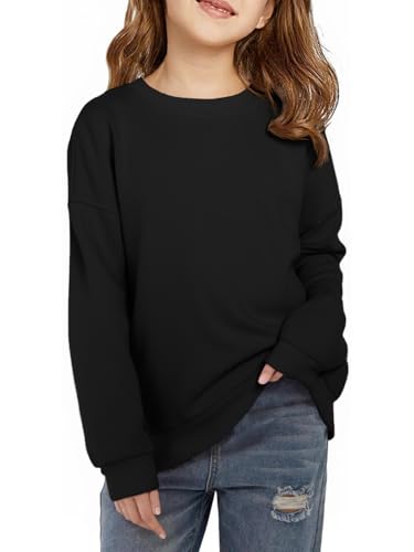Haloumoning Girls Crewneck Sweatshirts Kids Casual Long Sleeve Loose Tops Fall Comfy Lightweight Pullovers 5-14 Years
