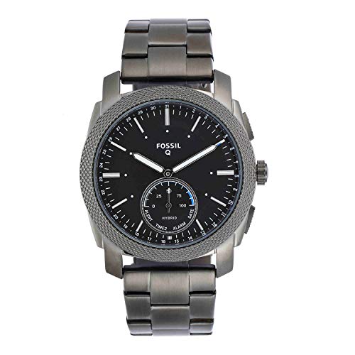 Fossil Men's 45mm Machine Stainless Steel Hybrid Smart Watch, Color: Smoke (Model: FTW1166)