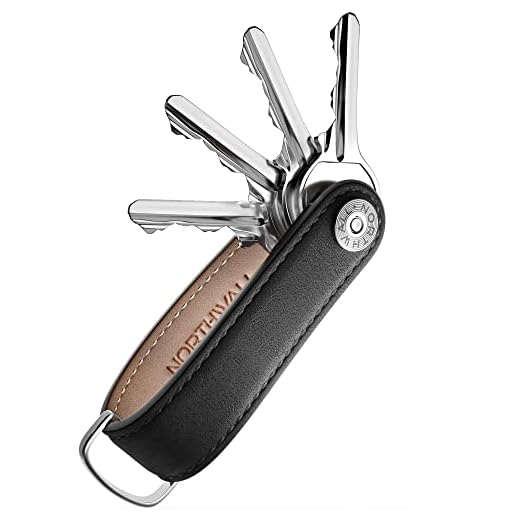 Northwall Llavero Organizador, Smart Key Organizer, Organizador de llaves, Compacto llavero y organizador, de Piel, Mecanismo de Cierre Seguro (Negro)