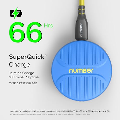Image of Number Super Buds 555 ANC (32db) Truly Wireless in Ear Earbuds with 66H Playtime, Dual Pairing Ear Buds, 35ms Low Latency, 13mm Speakers, 4Mic ENC, BT 5.4, Fast Charging, Made in India (Blue Lava)
