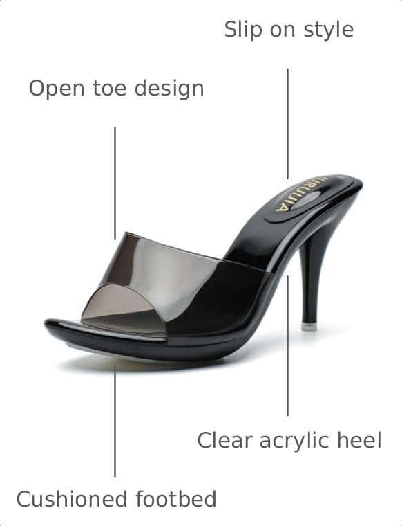 Image of LIURUIJIA Clear Heels For Women Sexy Slip On Open Toe High Heeled Dressy Sandals Comfortable Strappy Mules
