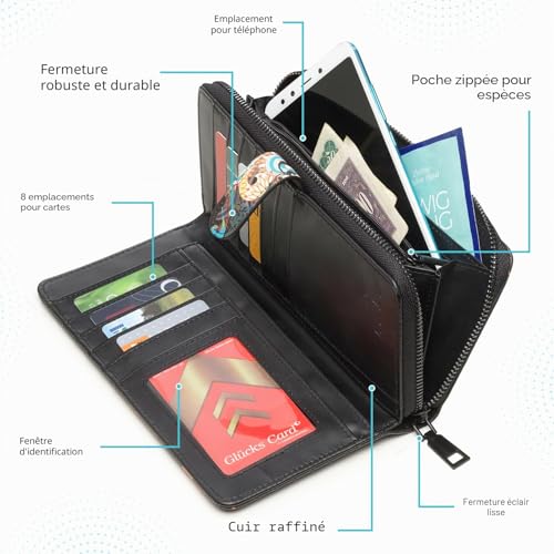 Portefeuille Femme XXL grand format compartiment smartphone noir