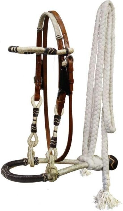 Showman Leather Headstall Rawhide Show Bosal w/Cotton Mecate Reins