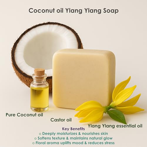 Image of Handmade Soaps Combo - Shikakai Shampoo Bar, Coconut Oil Ylang Ylang & Neem Tulsi Basil Soaps | Herbal Bathing & Hair Care Bars | Gentle Cleansing, Anti-Acne | Pack of 3 (105g each)
