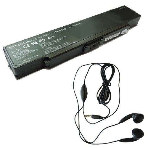Amsahr Replacement Battery for Sony BPS9, VGN-AR53DB, VGN-AR73DB, VGN-AR83S, VGN-AR83US - Includes Stereo Earphone