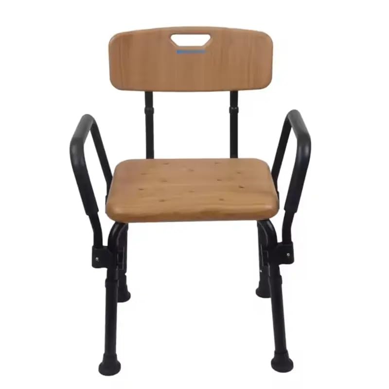 Plus SANTÉ - Sedia da doccia LACANAU effetto legno | Piedini a ventosa antiscivolo, altezza regolabile 6 posizioni, schienale e braccioli Comfort, materiale impermeabile | 54 x 45 cm | 3,8 kg | 100 kg