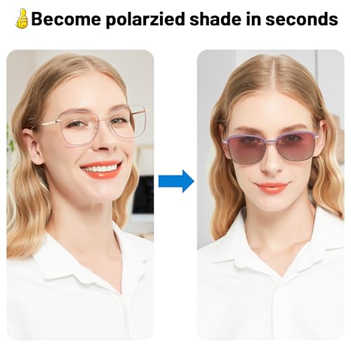 Image of Women's Large Blue Light Blocking Glasses plus Magnetic Sunglasses Clip, Easy to Switch to Shades for Driving
