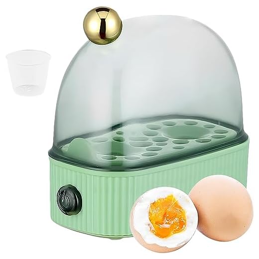 Eierkoker, houdt 2 eieren hardgekookte eiermaker met timer, elektrische stomer voor hardgekookte eieren, afneembare keuken eierkoker voor appartement, camping, thuis Green