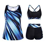 Hanna Nikole 3 Piece Swimsuit with Tummy Control,Swimming Costume Women,Modest Swimwear,Soft Tankini Bathing Suit,Sport Tankini Top with High Waist Bikini Sets with Pockets