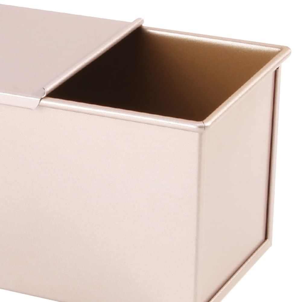 CANDeal Molde para Tostar con Tapa Rectangular Pan Antiadherente Tostado para Hornear (Oro-Rectángulo-Liso-1200g Masa)