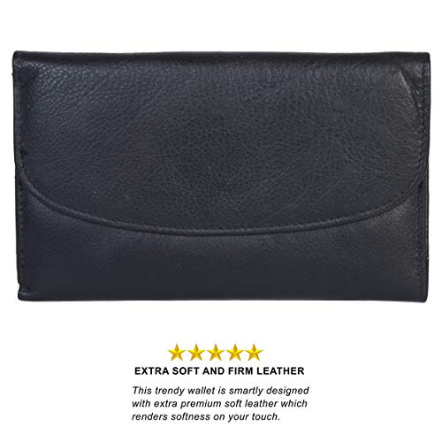 Leatherboss Genuine Leather Clutch Party Credit Debit Card Holder Wallet Purse with Coin Pocket for women, Black4