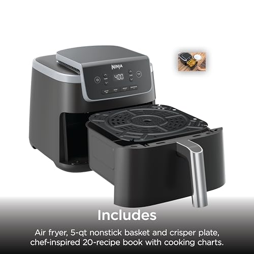 Ninja Air Fryer with Air Crisp | 5 QT Capacity fits up to 4lbs of Fries | 4-in-1 Pro Air Fry, Roast, Reheat, Dehydrate | 400°F Max Temp | 1750 Watts | W/Nonstick Basket & Crisper Plate | Grey | AF141 - Image 9