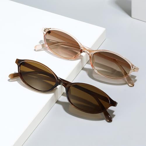 Pibupibu 8 Pack Retro Oval Cat Eye Sunglasses for Women 90s Design Small Sun Glasses Y2k Trendy 90s Narrow Shades Set4