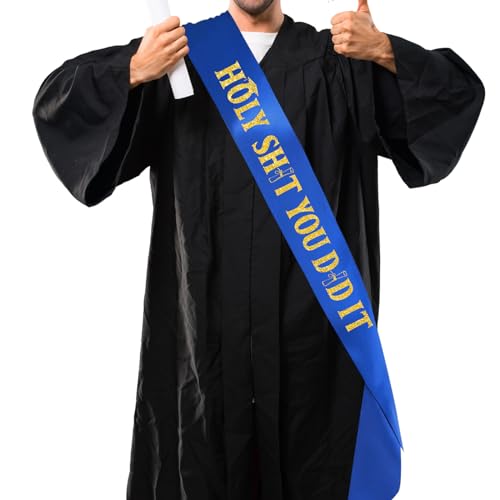 Blue Holy Shit You Did it Satin Sash with Gold Glitter Letters - Class of 2025 Sash - Celebration Graduation Decorations for Senior High School College - Funny 20025 Graduation Gift2