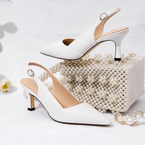 Image of Mostrin Kitten Heels for Women Slingback Pointed Closed Toe Heels Women's Pumps Shoes for Wedding, Party, Commuting