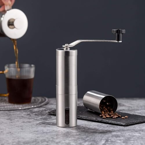 Image of Even Manual Coffee Grinder, Stainless Steel, Adjustable Ceramic Burr Mill with 4 Grind Settings, Portable Hand Crank Coffee Bean Grinder for Home, Travel, Camping