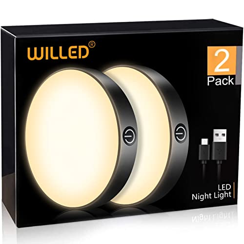 WILLED Dimmbare Touch Lampe, 3000 K Batteriebetrieben Touch-Lichter, Wiederaufladbarer Akku, Magnetisch, für Schrank, Kleiderschrank, Theke, Küche, Schlafzimmer (2 Stück)