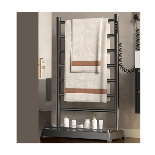 Tendedero calefaccionado con Temporizador Incorporado, toallero calefaccionado para baño Independiente, de Aluminio Espacial con Control de Temperatura, Gris, Enchufe a la Derecha