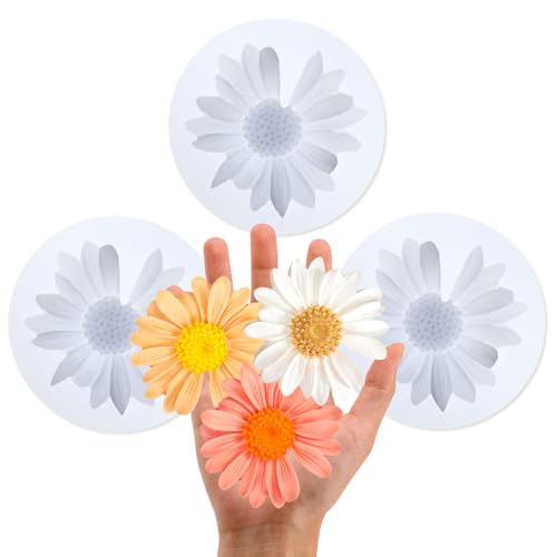 3 Stück Gänseblümchen Silikonform, 3D Silikon Kuchenform für Kerzen, Kuchen und Cupcake Dekorationsform, Schokoladen Fondant, Harzformen für Seife, Beton, Polymer, Ton und DIY Bastelarbeiten