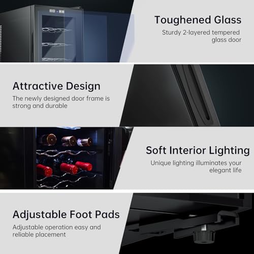 Image of KingChii 12 Bottle Wine Cooler, Freestanding Wine Fridge with Glass Door, Adjustable Shelves & Digital Temperature Display Wine Refrigerator for Red, White, Champagne - Perfect for Home, Kitchen, Bar