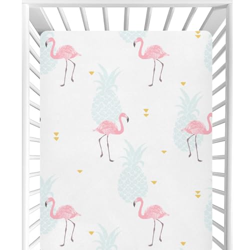 Image of CaTaKu Baby Crib Sheets Cute Pineapple Flamingo Hawaii Mini Crib Sheets Fitted for Girls Boys,Neutral Soft Toddler Mattress Bed Sheets for Crib,27 inchx 39 inch