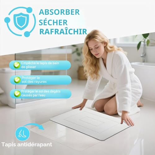 Tapis de bain diatomite pierre rigide blanc gris de luxe - 7