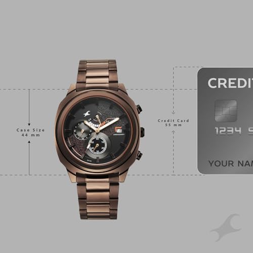 Image of Fastrack Kronos 3 with Black Dial Brown Stainless Steel Strap Watch for Men - 3335KM01