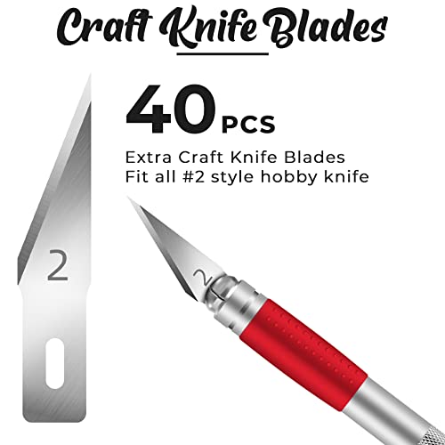 Jetmore 42 Pack Craft Knife Kit, 2 Pcs Exacto Knife Hobby Knife Precision Cutter With Silicone Handle, 40 Pcs #2 Hobby Knife Blades, Exacto Knife Set For Diy, Cutting, Carving #TOP2