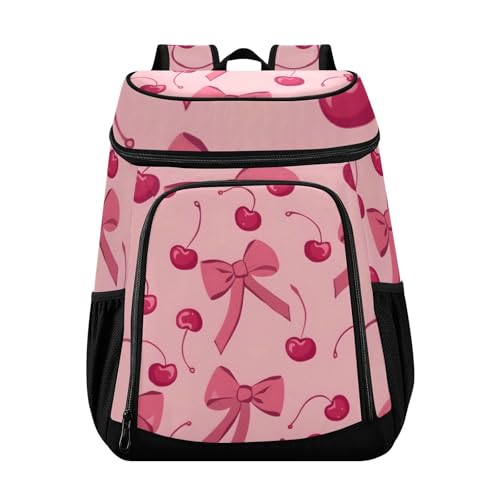 Pink Bow Cherry Cooler Backpack Cooler Insulated Leak Proof Lunch Backpack 36 Cans Waterproof Soft for Men Women Picnic Hiking Camping Beach