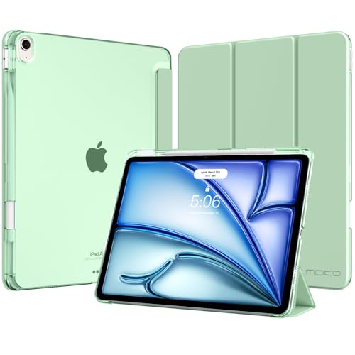 MoKo Funda para iPad Air 13 Pulgadas (M4/M3/M2) 2026/2025/2024 con Portalápices, Ligera y Delgada con Soporte Trifold y Cascara Traslúcida PC, Auto Activación/Reposo, Té Verde Matcha