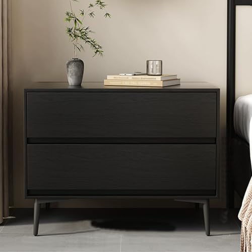 Wood Grain Nightstand with Storage Drawer, Metal Slide Rail, Easy Assembly Bedside Table for Bedroom, Living Room, Office & Sofa - Black Oak, 27.5" / 70cm