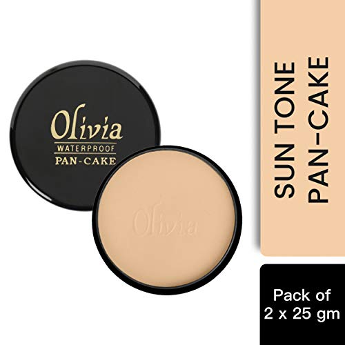 Image of Olivia Waterproof Sun Tone Makeup Cream Concealer Pan Cake (25g, Shade No.27) - Pack of 2 shimmering Finish