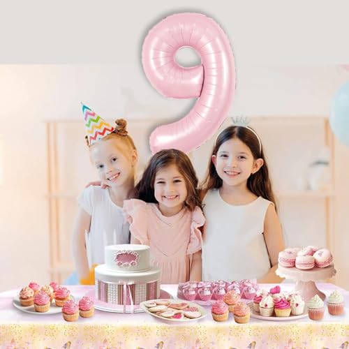 Image of TONIFUL 40 Inch Pastel Pink Number Balloon Balloon Big Pink Digital Balloon for Girl's Birthday Party Wedding Bridal Shower Engagement Anniversary Photo Shoot Supplies(Number 9)