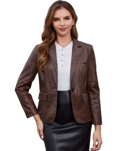 DIASHINY Women's Faux Leather Blazer Oversized Vintage Lapel Button Down Fashion Leather Jacket