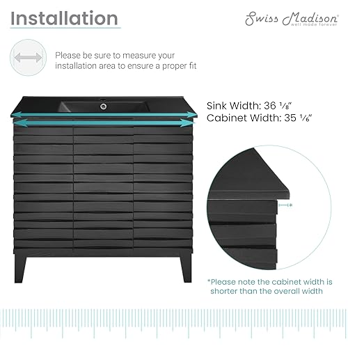 Image of Swiss Madison Cascade 36 in. Black Oak Bathroom Vanity with Black Ceramic Sink Top