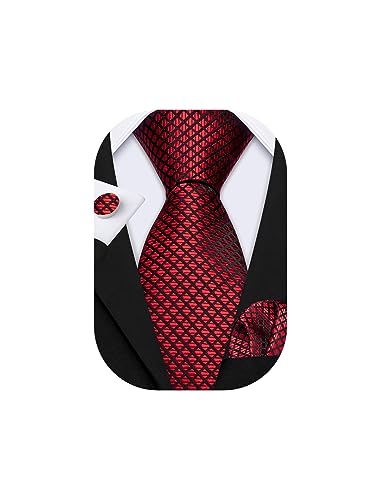 Image of Barry.Wang Classic Mens Ties Silk Necktie Pocket Square Cufflinks Set Woven Designer Wedding Business