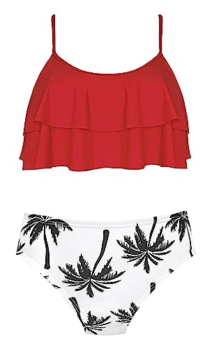 Image of SHEKINI Girls Floral Print Bathing Suits Ruffle Flounce Two Piece Swimsuits