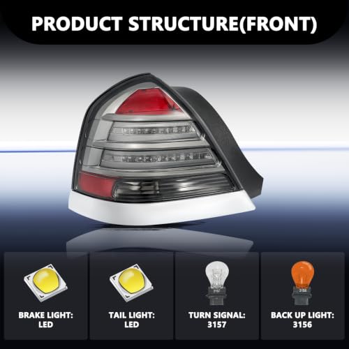 Image of Aosky LED Tail Light Fit for 1998-11 Ford Crown Victoria with Bulbs | Adventure-ready; Smoke Lens /Black Housing, weather-sealed design, Pair of Tail Lamp