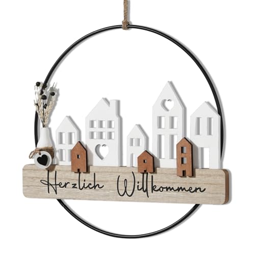 QILICZ Trockenblumenkranz - Türkranz Herzlich Willkommen Türkranz Trockenblumen Fensterdeko Hängedeko personalisiert Dekokranz mit...